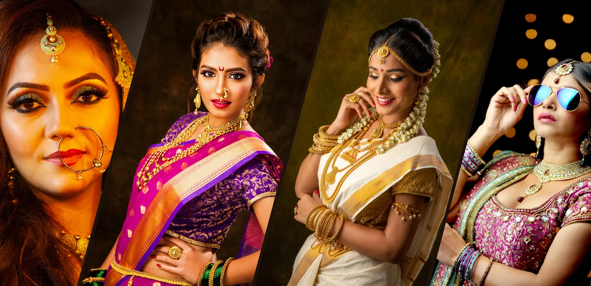 A collage of four women in traditional attire, showcasing diverse styles and jewelry.